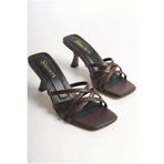 Shoesers Kadın Özel Tasarım İnce Çapraz Bantlı İnce Topuklu Acı Kahve Abiye Terlik