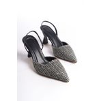 Shoesers Kadın Özel Tasarım Sivri Burunlu Hasır Kaplamalı Günlük Topuklu Ayakkabı