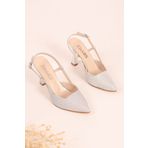 SHOESSHOPS Torina 8,5 cm Topuk Gümüş Rengi Suni Deri Ortopedik Topuklu Ayakkabı