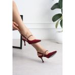 Shoetek Lorwen Kadın Topuklu Önden Bantlı Taşlı Ince Topuklu Stiletto Bordo Saten