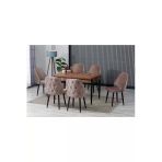 Shoovvel Elor Ahşap Desen 80X132 Açılabilir Mdf Masa Yemek Odası Takımı | Mutfak Takımı | 6 Sandalyeli Kahverengi