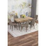Shoovvel Mona Meşe Desen 80X132 Açılabilir Mdf Masa Yemek Odası Takımı, Mutfak Takımı 6 Adet Sandalye Meşe Masa - 6 Cappuccino - Ceviz Ayak