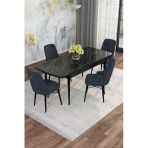Shoovvel Mona Siyah Mermer 80X132 Açılabilir Mdf Masa Yemek Odası Takımı, Mutfak Takımı 4 Adet Sandalye Siyah Mermer - 4 Antrasit - Siyah Ayak