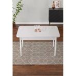 Shoovvel Vera 70X110 Mdf Beyaz Masa Metal Ayaklı Sabit Üst Kalite Mutfak Masası, Salon Masası,Yemek Masası Beyaz Beyaz
