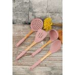 Shop 4 Parça Pembe Bambu Saplı Silikon Mutfak Servis Spatula Kaşık Kevgir Kepçe Seti