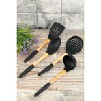 Shop 4 Parça Siyah Bambu Saplı Silikon Mutfak Servis Spatula Kaşık Kevgir Kepçe Seti