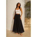 shop Kırışık Model Kadın Siyah Vual Kumaş Beli Lastikli Uzun Astarlı Etek