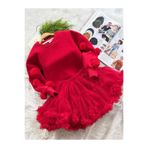 shop Kız Çocuk Kırmızı Ponponlu Bayramlık Takım - Pamuklu Sweatshirt ve Astarlı Tutu Etek Seti