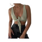 Shop Krutzo Kadın Ön Bağlamalı Crop Bluz yeşil M
