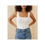 shopidik Kadın Beyaz Kare Yaka Vücudu Saran Fitilli Basic Atlet Bluz