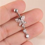 Shopiolog Cerrahi Çelik Kelebek 316 L Göbek Zirkon Taşlı Sallantılı Belly Button Model Paslanmaz Gümüş Piercing