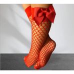 Shopiolog Kurdeleli Fileli Kız Çocuk Dizaltı Çorap - Kırmızı - 2 - 5 Yaş