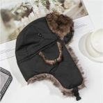 Shopiolog Unisex Kürklü Pilot Şapka - Standart - Siyah