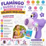 Shoplandu Çocuklar Için Pilli Kaliteli Sevimli Baloncuk Tabancası + Likit - Köpük Çıkarma Makinası Flamingo Karakter - Mor