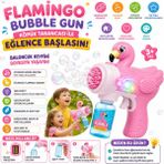 Shoplandu Çocuklar Için Pilli Kaliteli Sevimli Baloncuk Tabancası + Likit - Köpük Çıkarma Makinası Flamingo Karakter - Pembe