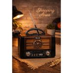 Shopping Area Nostaljik Retro Radyo | Bluetooth Destekli | Gemi Dümeni Tasarımlı | Taşınabilir Dekoratif Radyo - Kahverengi