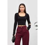Shopping Shop Kare Yaka Parmak Geçmeli Bluz SIYAH