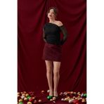 Shopping Shop Kaşe Mini Etek Bordo - L