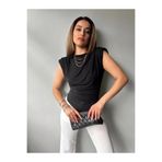 Shopping Shop Omzu Vatkalı Drapeli Sıfır Kol Bluz SIYAH