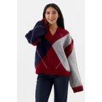 Shopping Shop V Yaka Baklava Desenli Kazak Bordo - Standart