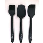 Shopset Isıya Dayanıklı Yanmaz Yapışmaz Silikon Spatula Seti 3 Parça - Siyah - 21 Cm