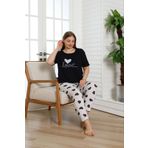 shopshop Kadın Lacivert Battal Boy Büyük Beden Kalp Desenli Kısa Kol Ince Yazlık Pijama Takımı