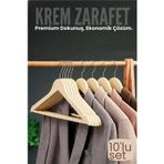 Shopwave 10'lu Lüks Krem Elbise Ceket Askısı - Ergonomik & Kaymaz Plastik Askı Seti - Ahşap Görünümlü