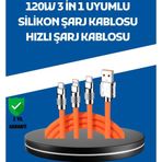 Shopwave 120W Şarj Destekli 3’ü 1 Arada Çoklu Şarj Kablosu – 1.2 Metre