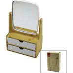 Shopwave 2 ÇEKMECELİ BAMBU AHŞAP STANDLI=9X9.9X17.8X21.5CM MAKYAJ AYNASI=15X18CM TAKILIK 1+1 ORGANİZER (5047)