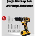 Shopwave 24 Parça Çift Bataryalı Akülü Darbeli Matkap – Güçlü Motor, Metal Dişli, LED Işıklı