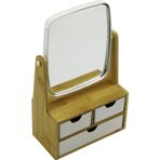 Shopwave 3 ÇEKMECELİ BAMBU AHŞAP STANDLI=9X9.5X18X21.5CM MAKYAJ AYNASI=15X18CM TAKILIK 2+1 ORGANİZER (5047)