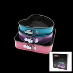 Shopwave 3 Parça Set Metal Kek Kalıp Kelepçeli Kalp - Kare - Yuvarlak (5047) - Çok Renkli