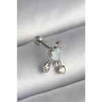 Shopwave 316L Çelik Gümüş Renk Beyaz Minelik Kalp Sallantı Zirkon Taş Detay Tragus Piercing