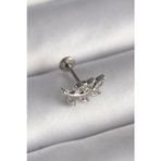 Shopwave 316L Çelik Gümüş Renk Dal Model Zirkon Taş Detaylı Tragus Piercing