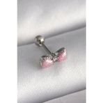 Shopwave 316L Çelik Gümüş Renk Pembe Kurdele Zirkon Taş Detay Tragus Piercing