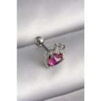 Shopwave 316L Çelik Gümüş Renk Pembe Mineli Kalp Zirkon Taş Detaylı Taç Tragus Piercing