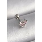 Shopwave 316L Çelik Gümüş Renk Pembe Zirkon Taşlı Kelebek Tragus Piercing