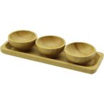 Shopwave 3pcs - Sunum Tepsili Mini - Çap: 6cm Ahşap Bambu Lokumluk - Çerezlik Kase (5047) - Inox