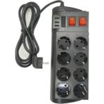 Shopwave 4000W 16A Çoklu Priz – 8 Ac Soket + 3 USB Şarj Portu – 2m Uzatma Kablolu Termal Korumalı Güç Dağıtı - 000-Siyah