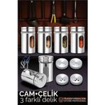 shopwave Cam+Çelik Tuzluk Biberlik Karabiberlik 3 Farklı Delikli 5 li SET