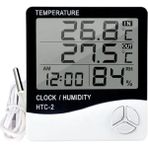 Shopwave Htc-2 Dijital Termometre Sıcaklık Nem Ölçer Higrometre Masa Alarm, Problu Dijital Termometre, Pr - 0 - Siyah