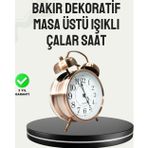 Shopwave Nostaljik Büyük Boy Metal Masa Saati Bronz Kaplama ve Yüksek Sesli Alarm