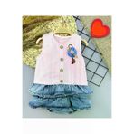 shopwave P61931S2365 6-9-12-18 Ay Gül Rozet Detaylı Kot Kilotlu Etek Kız Bebek Elbisesi Pembe