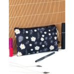 Shopwave Papatya Çiçek Yaprak Desenli Kalemlik Fermuarlı Makyaj Çantası Orta Boy 12CM x 20CM