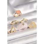 Shopwave Pirinç Gold Renk Pembe Plastik Yüzük Model Daire Pembe Mine Yılan Detay 6'Lı Kadın Yüzük Seti