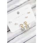 Shopwave Pirinç Zirkon Taşlı Sallantılı Kare Model Gold Renk 925 Ayar Gümüş Çivi Kadın Küpe Set