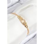 Shopwave Pirinç Zirkon Taşlı Zincir Model Gold Renk Asansörlü Kadın Bileklik