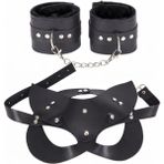 Shopwave Sınırsızmarket Siyah Suni Deri Kelepçe Maskesi Seti, Metal Zincirli, Kadife Astarlı - 0-Kahverengi - 0,60 x 19 x 29 cm