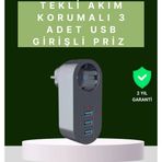 Shopwave Termal Akım Korumalı 3 USB'li Güvenli Priz – Akıllı Akım Dengeleme