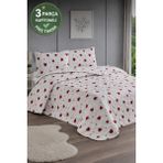 Shopyteks Çift Kişilik Yatak Örtüsü 200X220 Kapitoneli Pike Kalpli Yumuşak Yatak Örtüsü Seti - Kırmızı - 200 x 220 cm